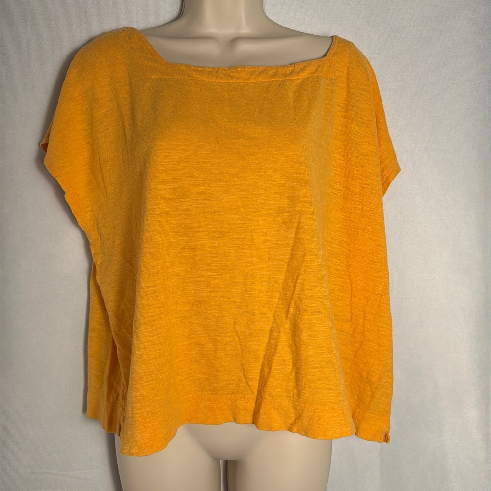 Eileen Fisher Top Slub Knit Boxy Square Neck XL Short Sleeve Orange Women